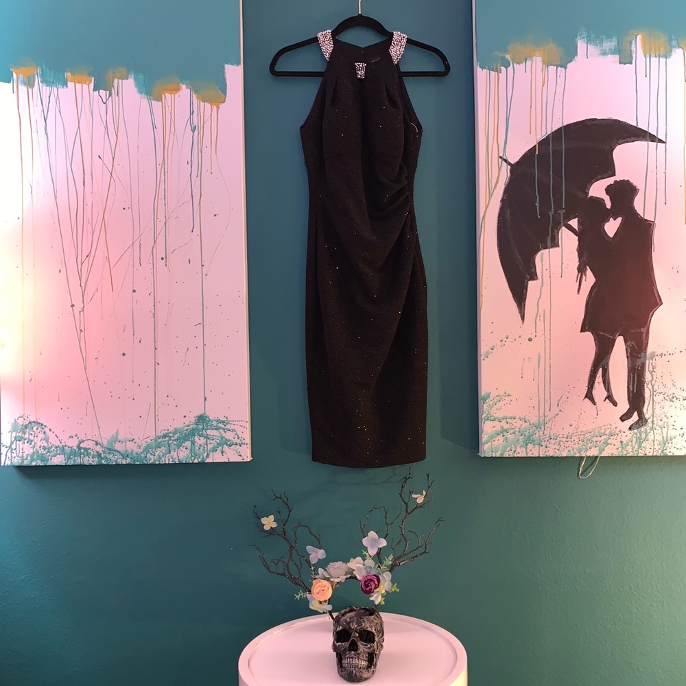 Betsy & Adam Embellished Black Evening Dress